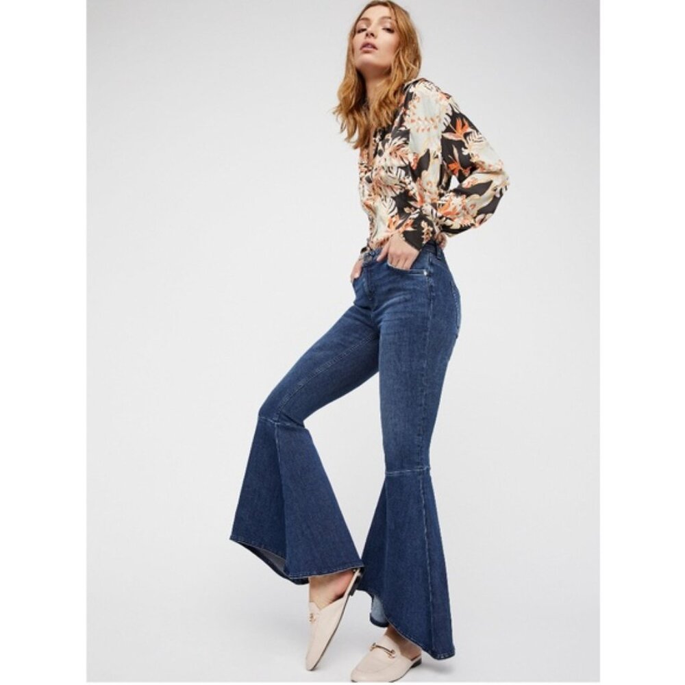 Free People Ruffle Flare Bell Bottom Jean 30